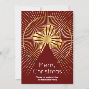 Photo Burgundy Gold Line Family Christmas Holiday Card
