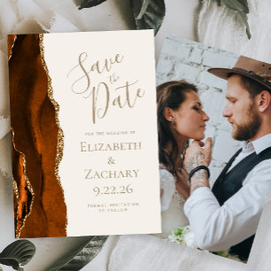 Photo Burnt Orange Agate Ivory Save the Date Invitation