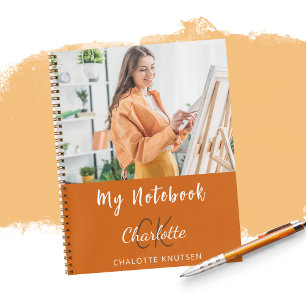 Photo burnt orange monogram name notebook