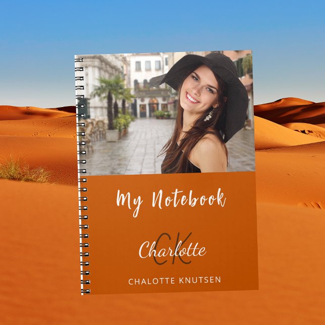 Photo burnt orange monogram name notebook (Creator Uploaded)