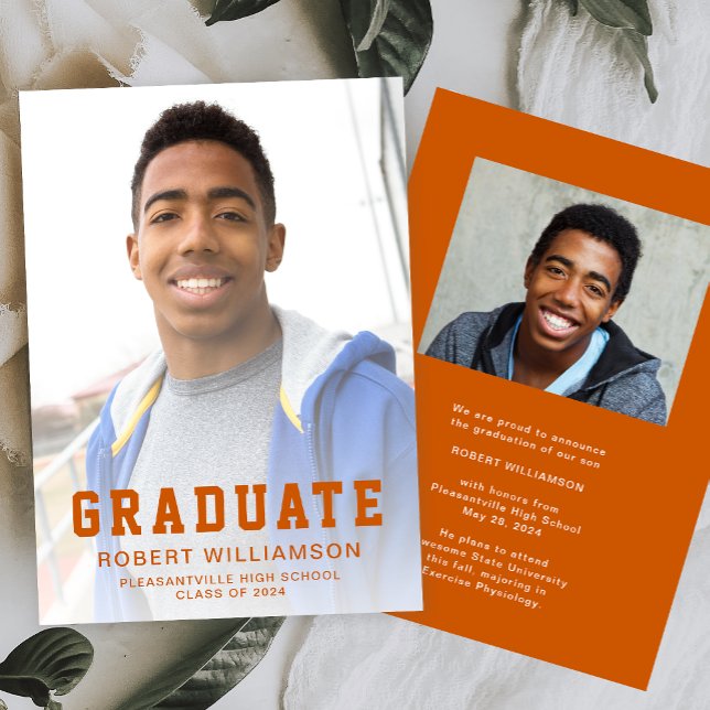 Photo Burnt Orange Sporty Graduation Announcement (Creator Uploaded)