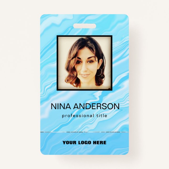 Photo Business Badge Blue Background  ID Badge (Front)