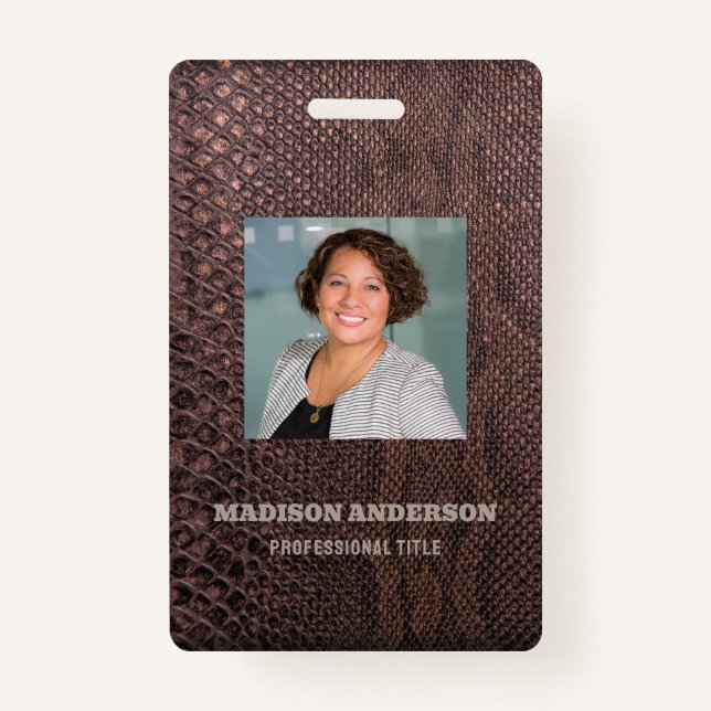 Photo Business Brown Snakeskin  ID Badge (Front)