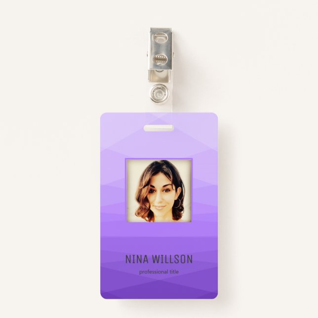 Photo Business ID On Lavender Polygonal ID Badge (Front with Clip)
