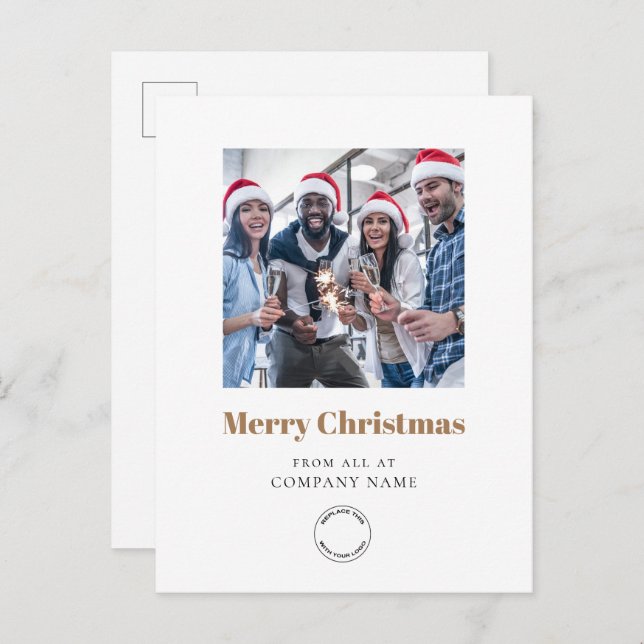 Photo Business Logo Gold Merry Christmas  Holiday Postcard (Front/Back)