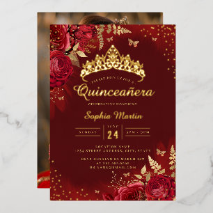 Photo Butterfly Red Gold Floral Quinceanera