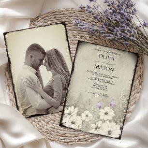 Photo Butterfly Wildflower Wedding Invitation