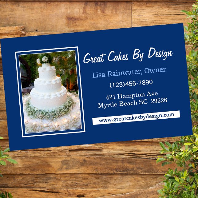 Photo Cake Baker Chef Caterer Decorator Blue Business Card (Creator Uploaded)
