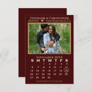 Photo Calendar Auburn & Gold Wedding Save Our Date Card