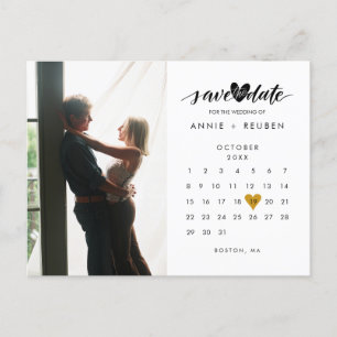 Photo Calendar Elegant Gold Heart Save the Date Announcement Postcard
