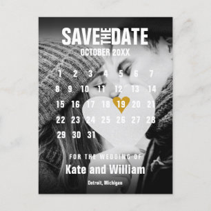 Photo Calendar Gold Heart Wedding Save the Date Announcement Postcard