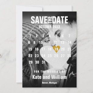Photo Calendar Modern Gold Heart Save the Date Invitation
