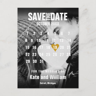 Photo Calendar Modern Gold Heart Save the Date Postcard