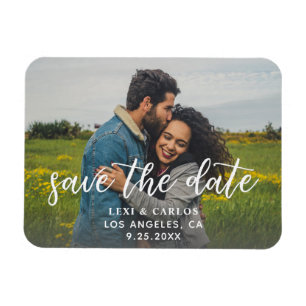 Photo & Calligraphy 1 Lighter Save the Date Horiz Magnet