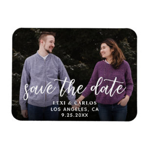 Photo & Calligraphy 2- Darker Save the Date Horiz Magnet