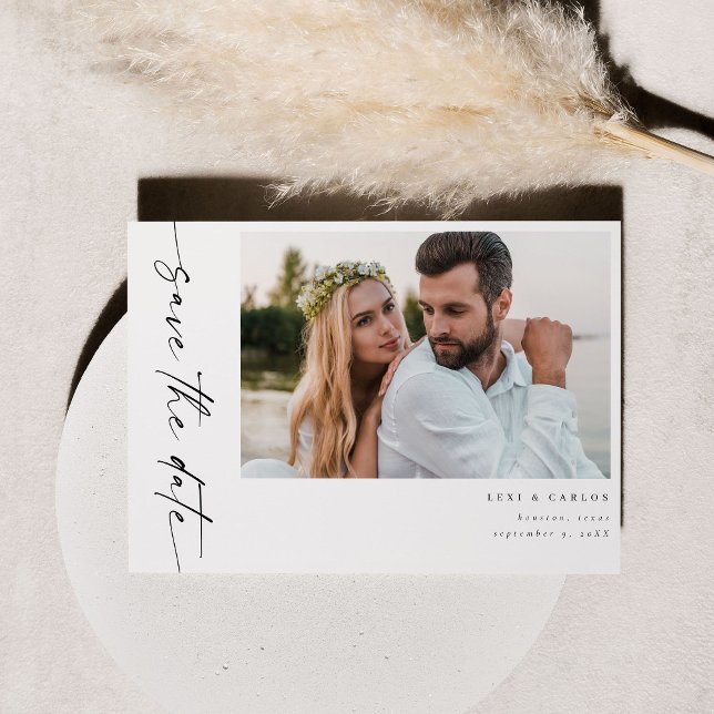 Photo & Calligraphy 4 Mod Horiz Save the Date-Whi Invitation (Creator Uploaded)