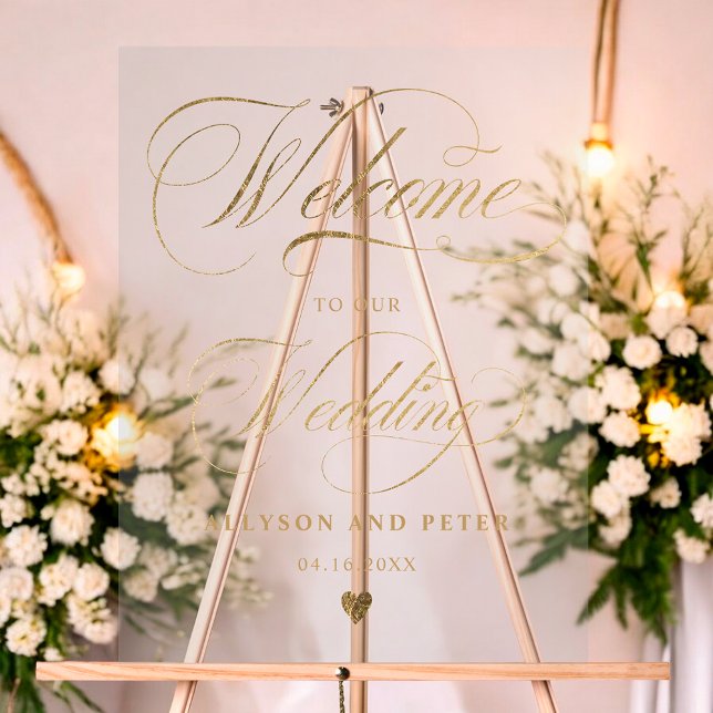 Photo calligraphy chic gold wedding welcome acrylic sign (Photo calligraphy chic gold wedding welcome acrylic sign)