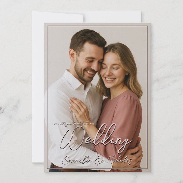 Photo & Calligraphy Double-side Minimalist Wedding Invitation (Front)