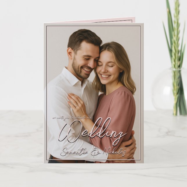 Photo & Calligraphy Folded Minimalist Wedding Invitation (Front)