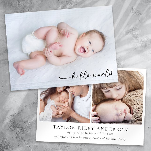 Photo Calligraphy Hello World Birth Announcement (Creator Uploaded)