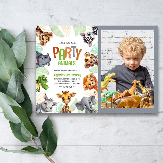 Photo Calling All Party Animals Cute Jungle Invitation (Creator Uploaded)