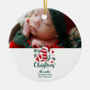 Photo Candy Cane Baby 1st Christmas Ceramic Ornament