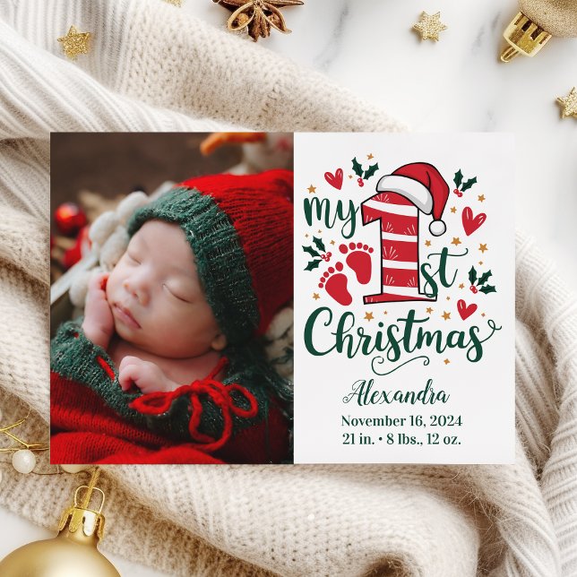 Photo Candy Cane Baby 1st Christmas Holiday Card (Creator Uploaded)