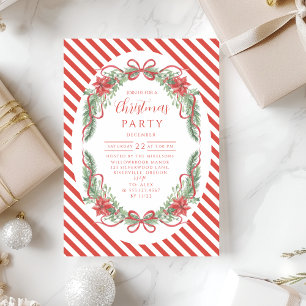 Photo Candy Cane Botanical Wreath Christmas Invitation