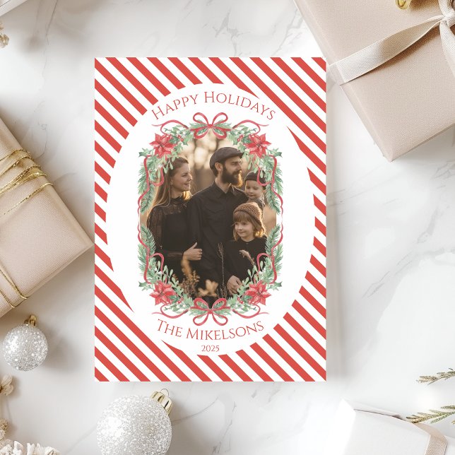 Photo Candy Cane Stripe Photo Christmas Holiday Card (Creator Uploaded)