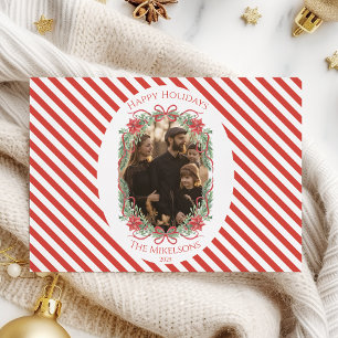 Photo Candy Cane Stripe Photo Christmas Holiday Card