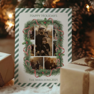 Photo Candy Cane Wreath Family Christmas Holiday Card