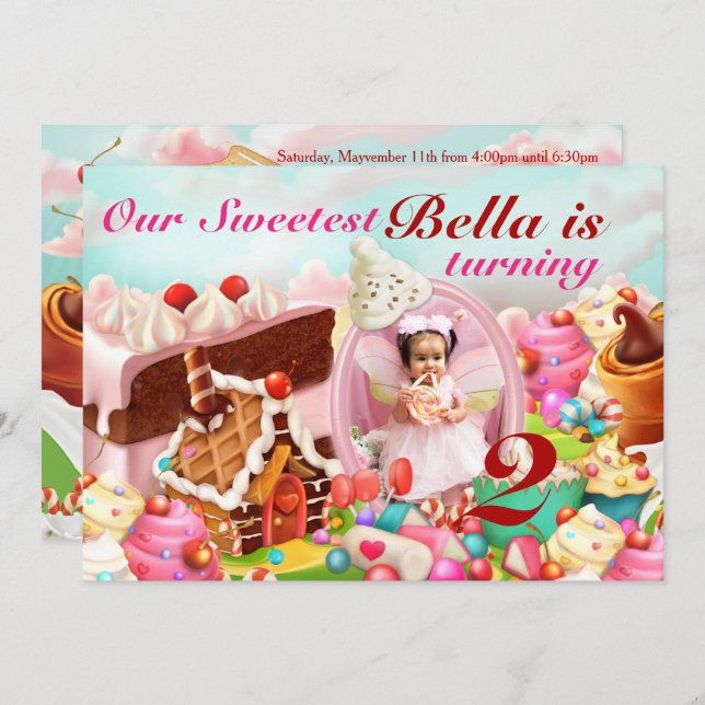 Photo Candy Land Birthday Party Invitations (Front/Back)