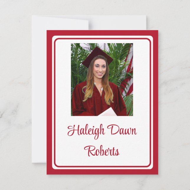 Photo Cap & Diploma Red Graduation Invitation (Back)