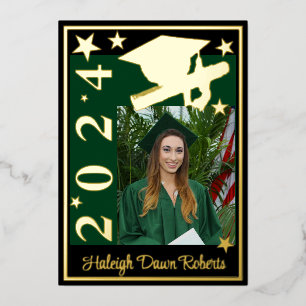 Photo Cap, Diploma, Stars, Green/Black Graduation