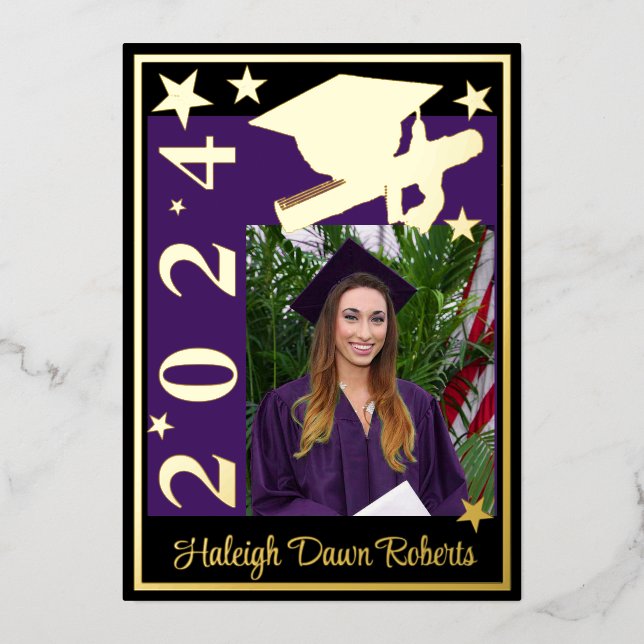 Photo Cap, Diploma, Stars, Purple/Black Graduation (Front)