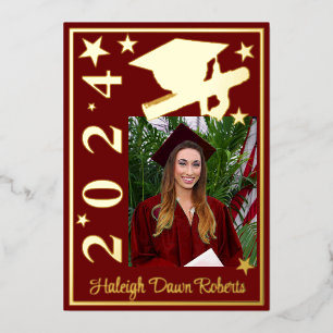Photo Cap, Diploma, Stars, Red Graduation