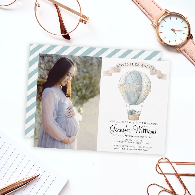 Photo card invitation hot air balloon baby shower (Creator Uploaded)
