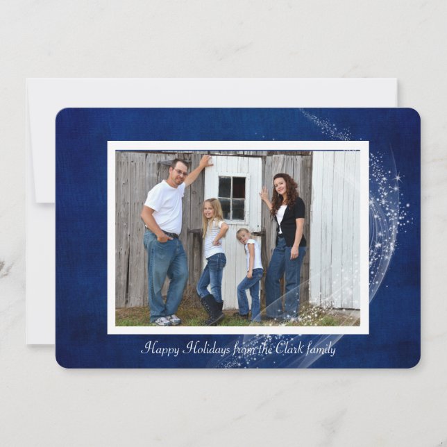 Photo card on blue background with sparkles (Front)