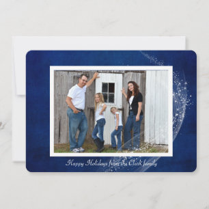 Photo card on blue background with sparkles
