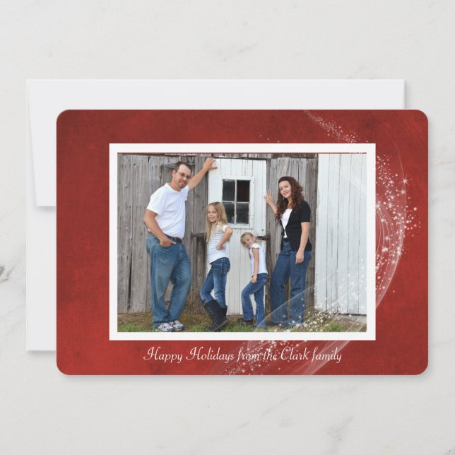 Photo card on Christmas red background and sparkle (Front)