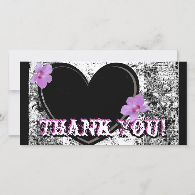 Photo Card Thank You, Black, white, Pink (Front)