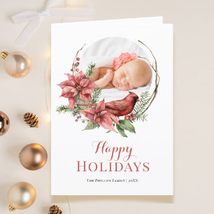Photo Cardinal Wreath Christmas Holiday Card