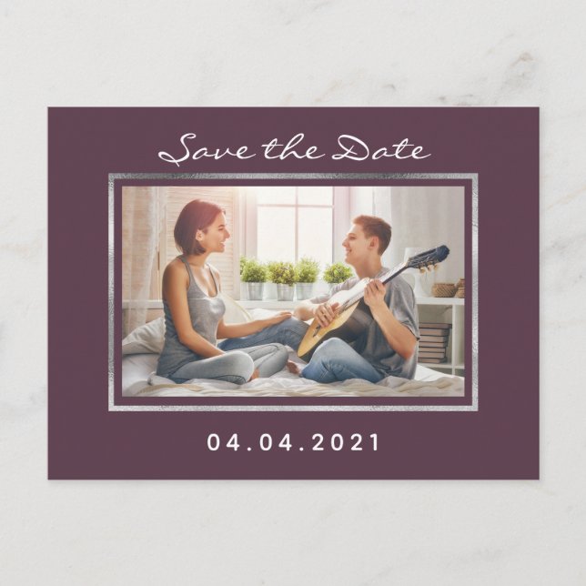 Photo cassis purple wedding Save the Date Announcement Postcard (Front)