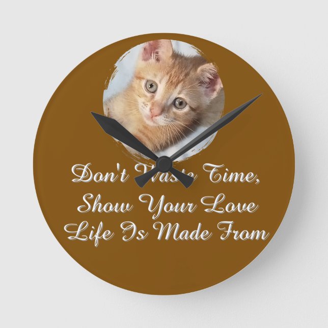 Photo. Cat, Text, replaceable, Round Clock (Front)