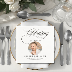 Photo Celebration of Life Elegant Script Funeral  Napkin