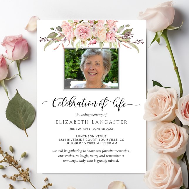 Photo Celebration of Life, Floral Funeral Invite (Creator Uploaded)