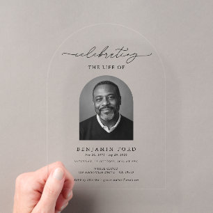 Photo Celebration Of Life Funeral Acrylic Invitations