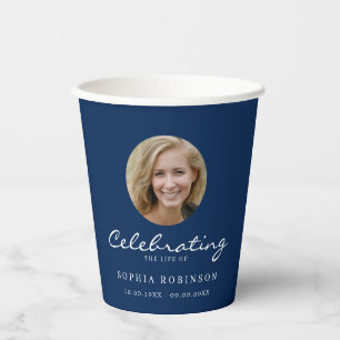 Photo Celebration of Life Funeral Memorial Blue Paper Cups