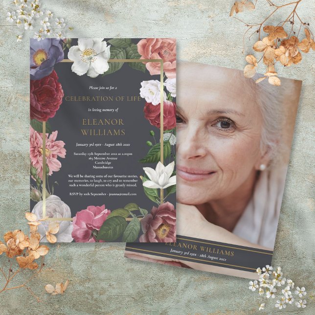 Photo Celebration of Life Funeral Rose Floral Invitation (Photo Celebration of Life Funeral Rose Floral Invitation)