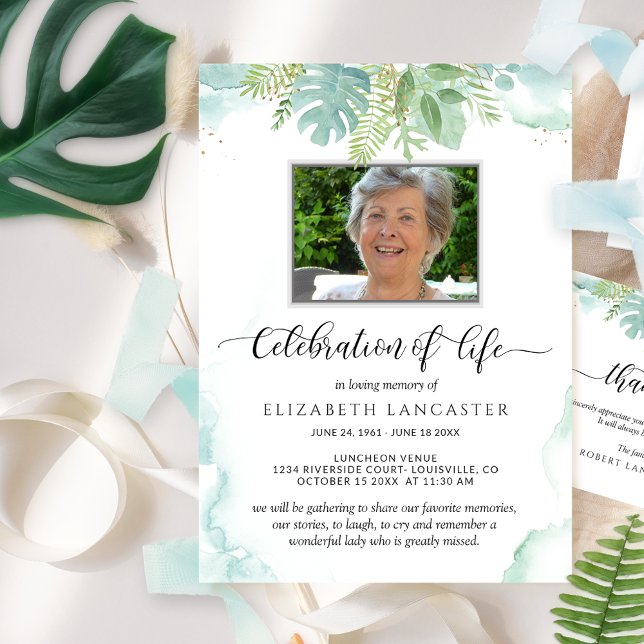 Photo Celebration of Life, Greenery Funeral Invite (Creator Uploaded)